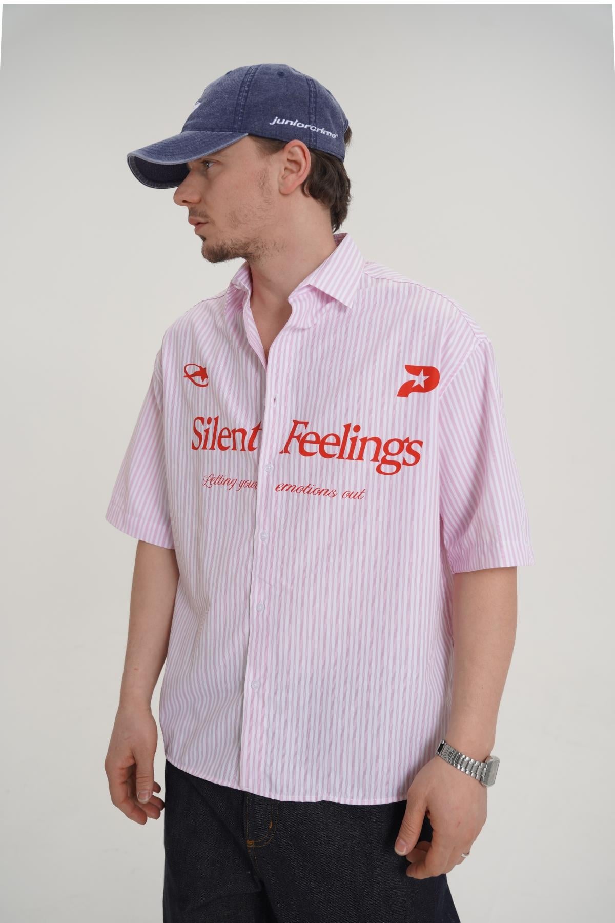 Silent Baskılı Pembe Oversize Gömlek PM01 26Y284