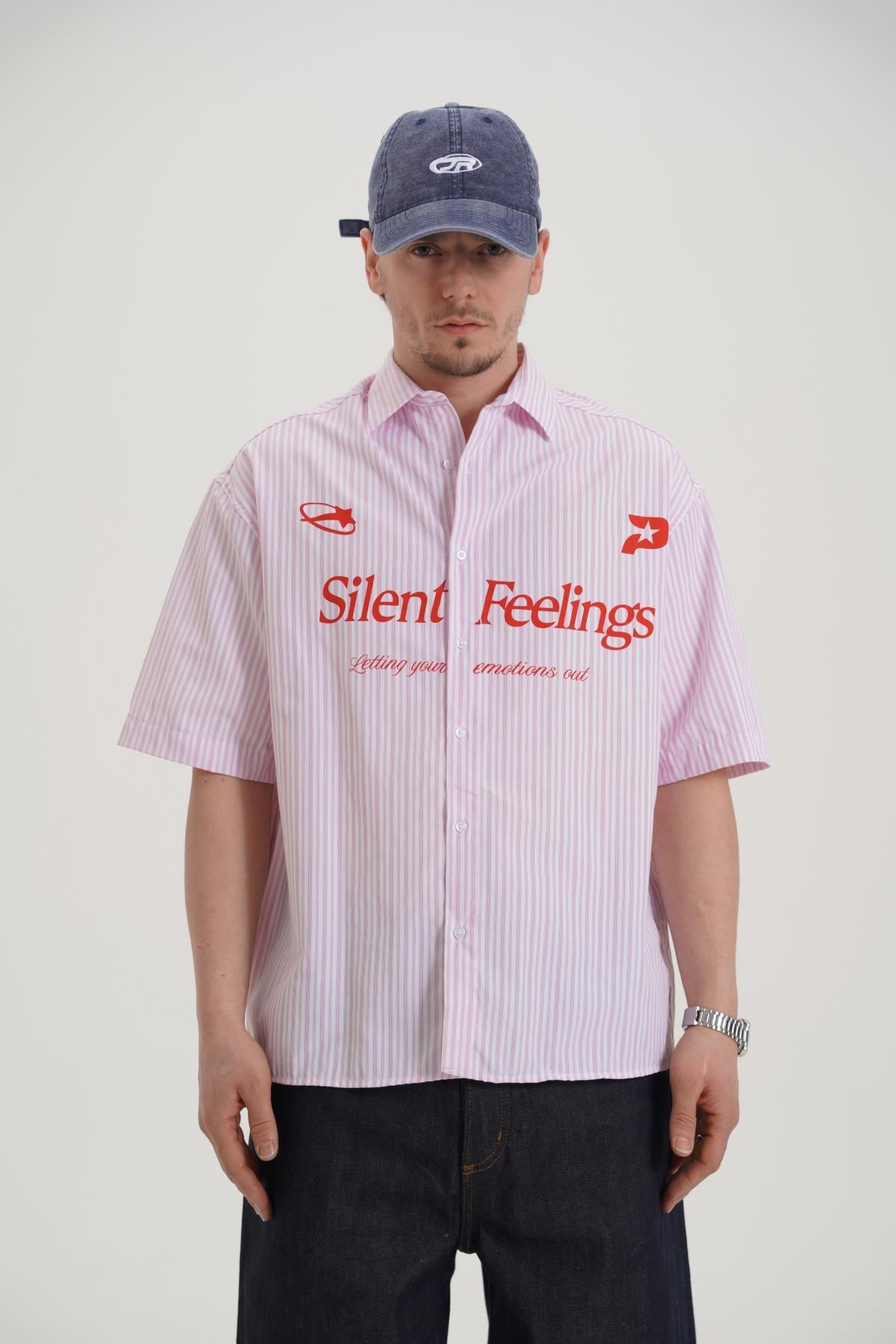 Silent Baskılı Pembe Oversize Gömlek PM01 26Y284
