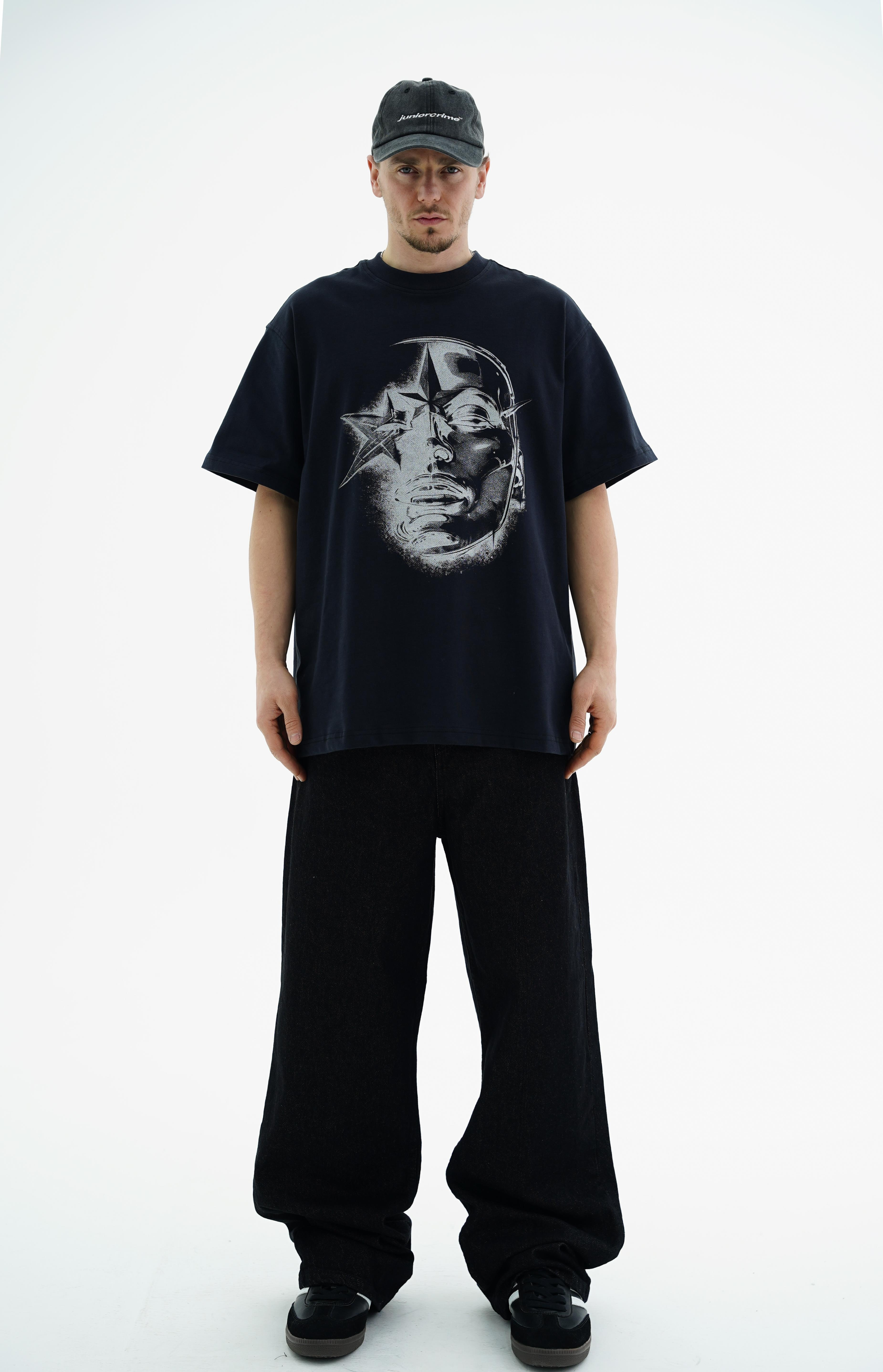 Sim Baskılı Siyah Oversize Tshirt CT01 MRT26046