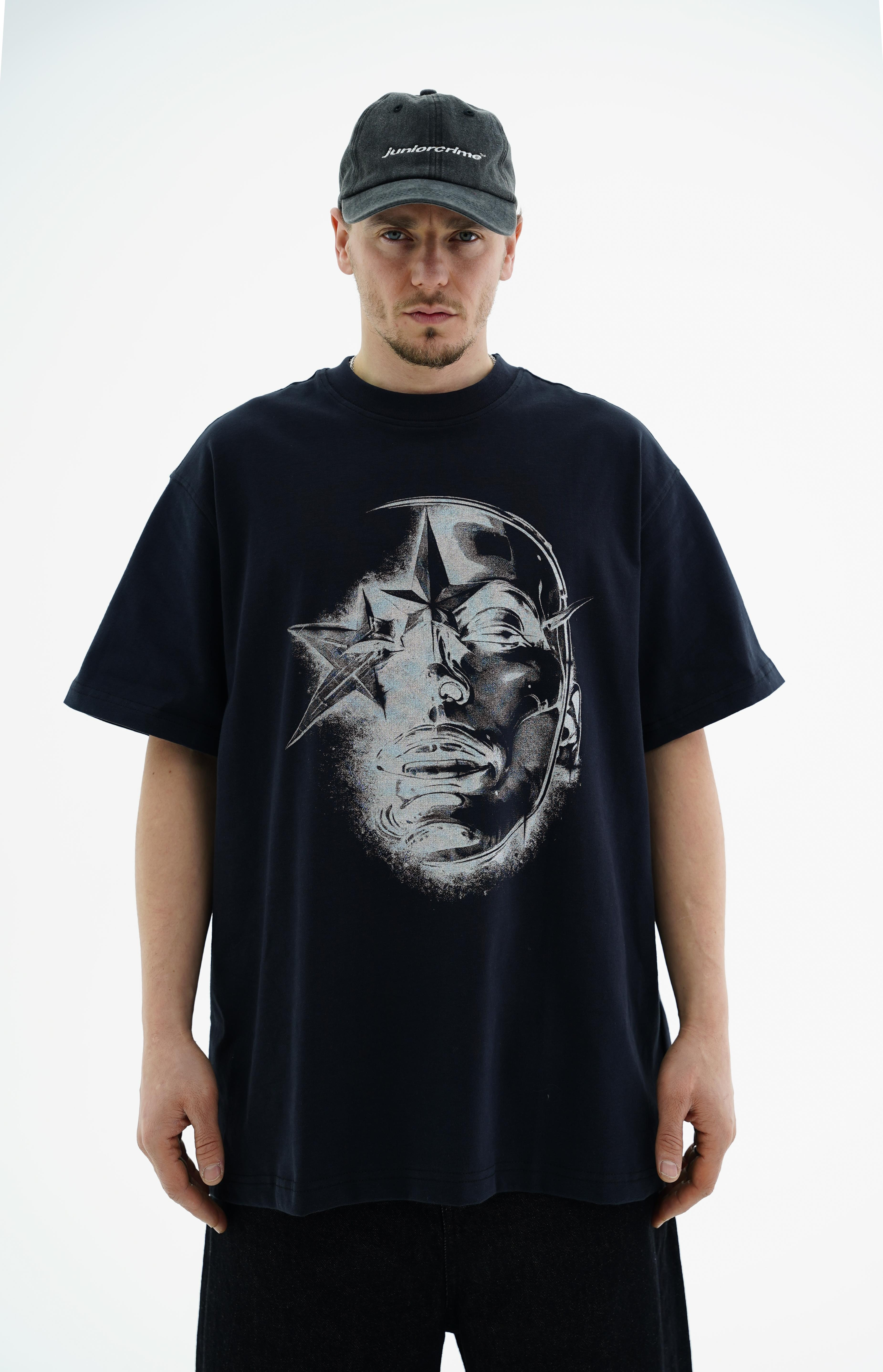 Sim Baskılı Siyah Oversize Tshirt CT01 MRT26046