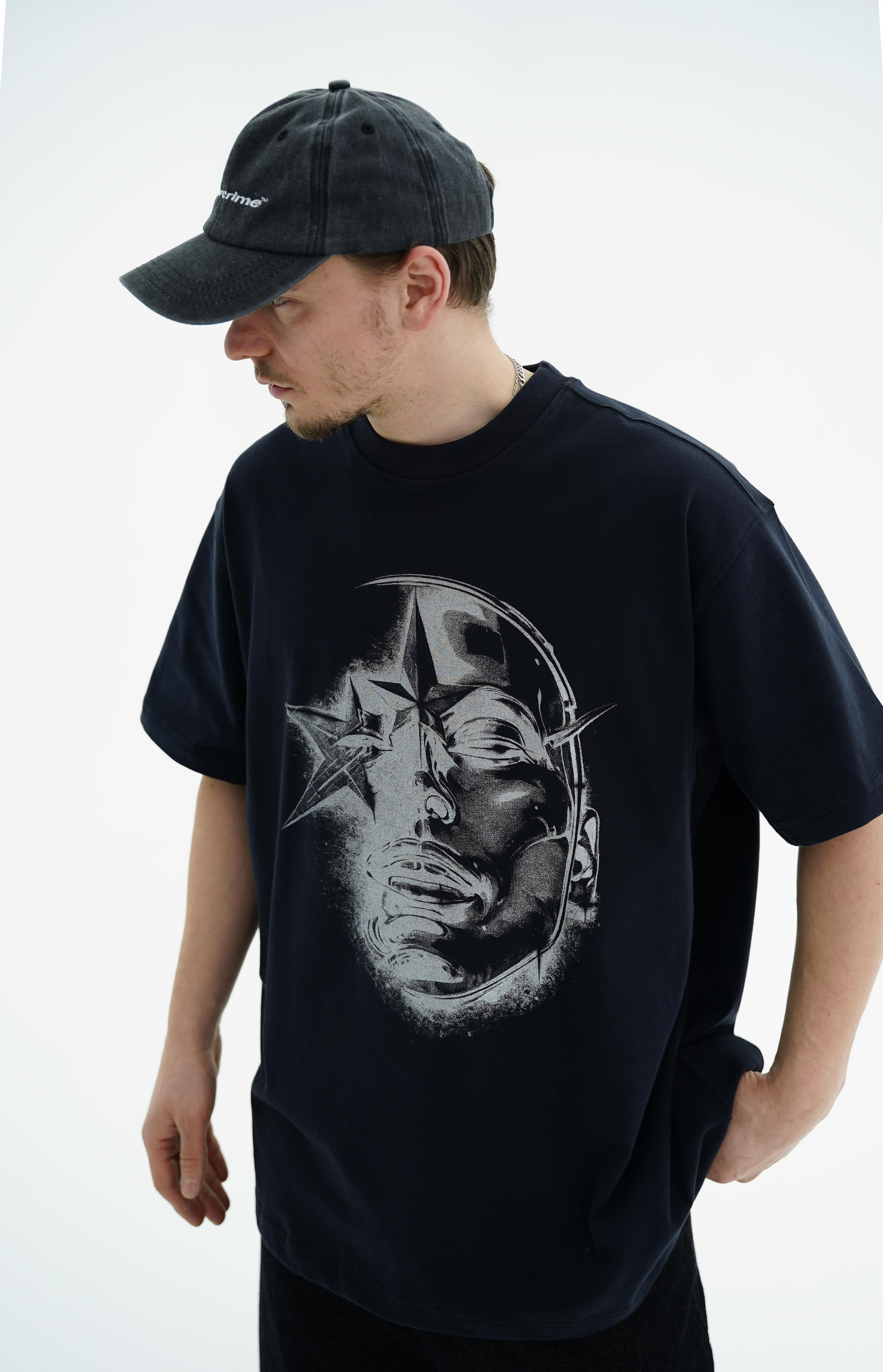 Sim Baskılı Siyah Oversize Tshirt CT01 MRT26046