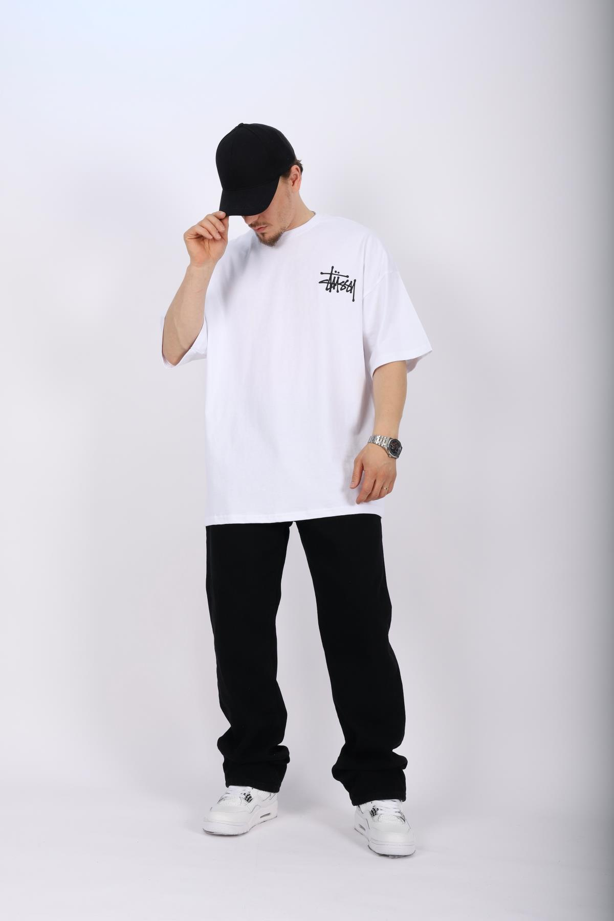 Sırt Baskılı Beyaz Oversize Tshirt T1009
