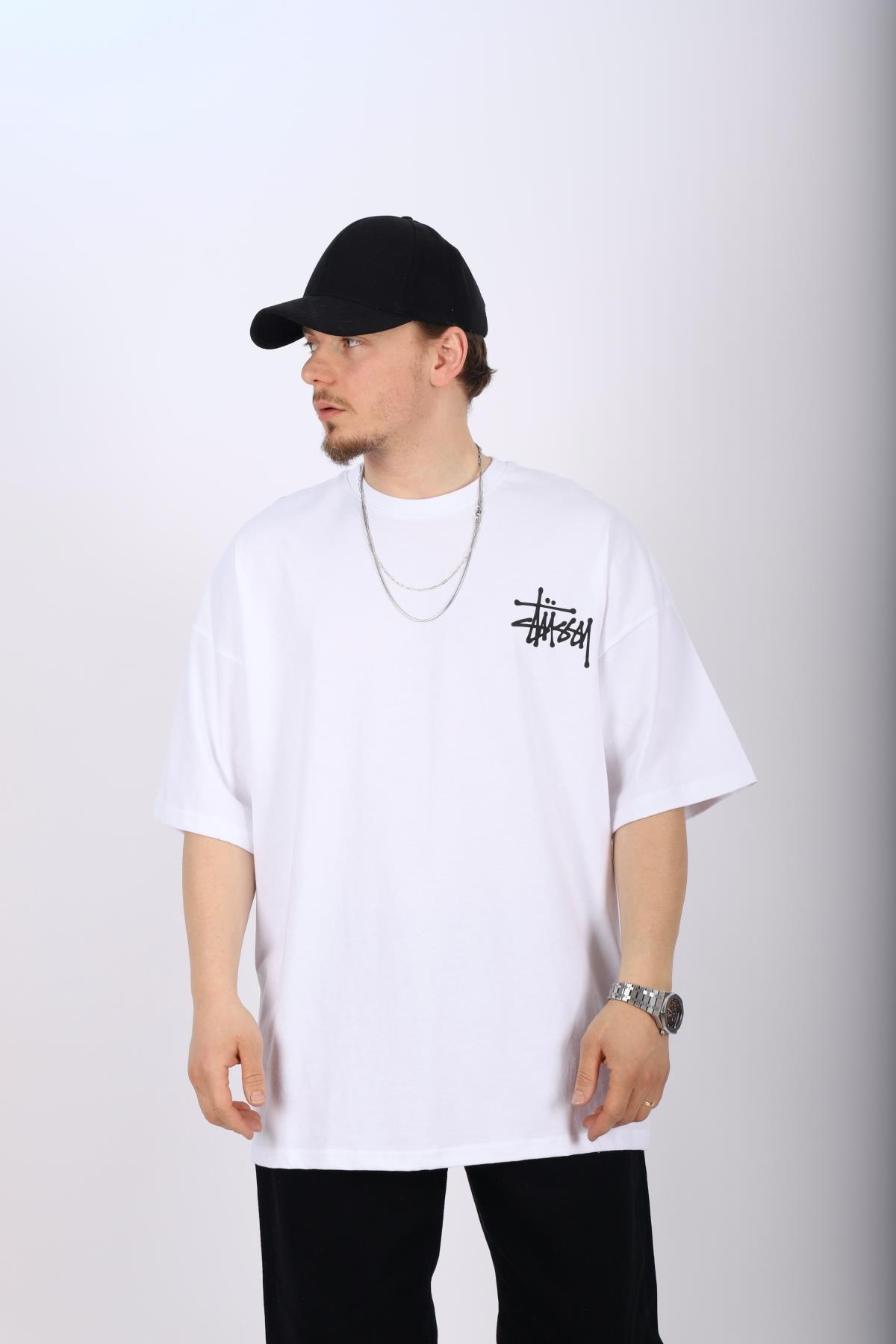 Sırt Baskılı Beyaz Oversize Tshirt T1009