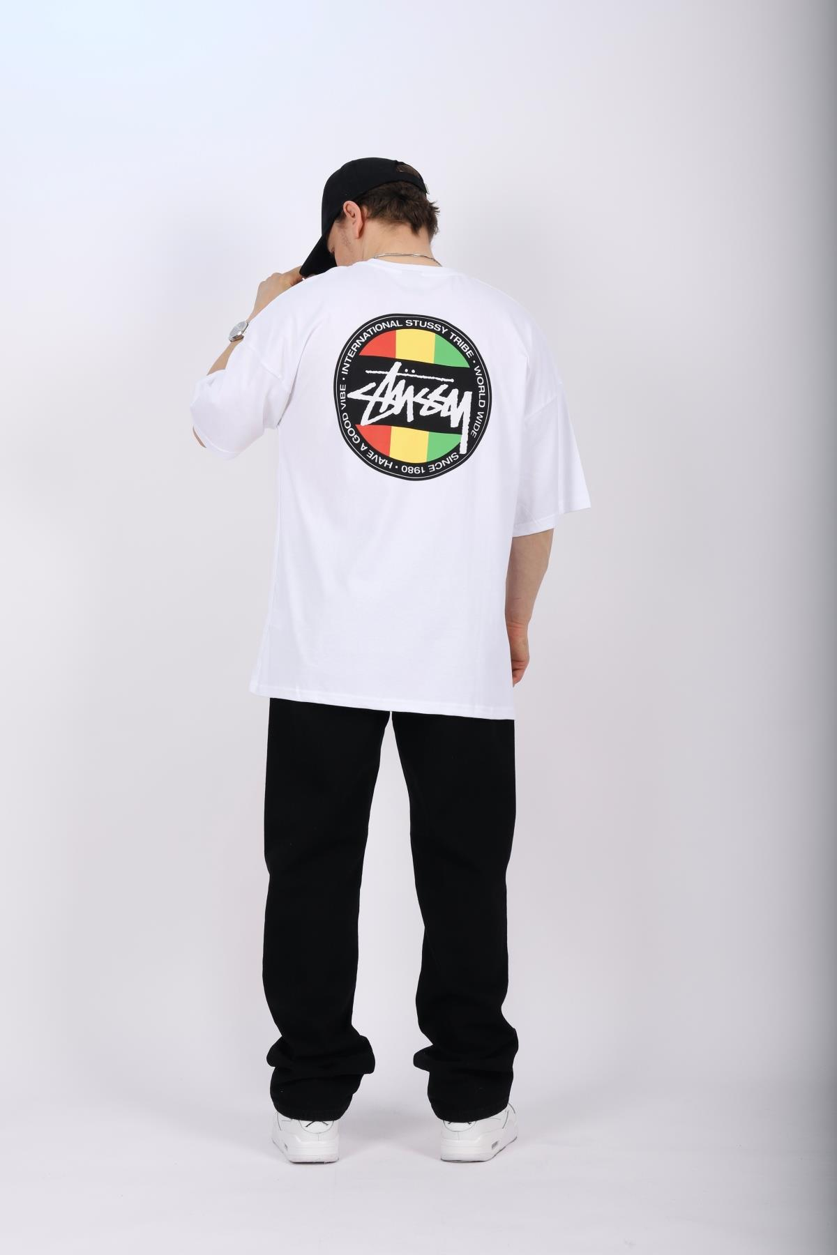 Sırt Baskılı Beyaz Oversize Tshirt T1009