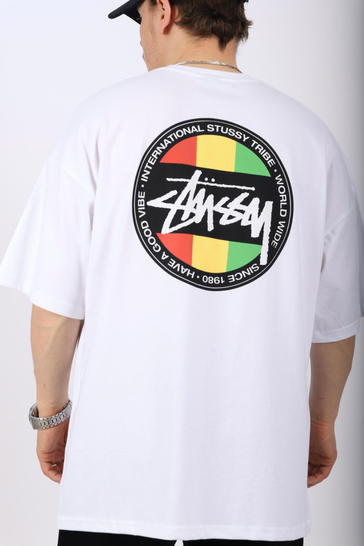 Sırt Baskılı Beyaz Oversize Tshirt T1009