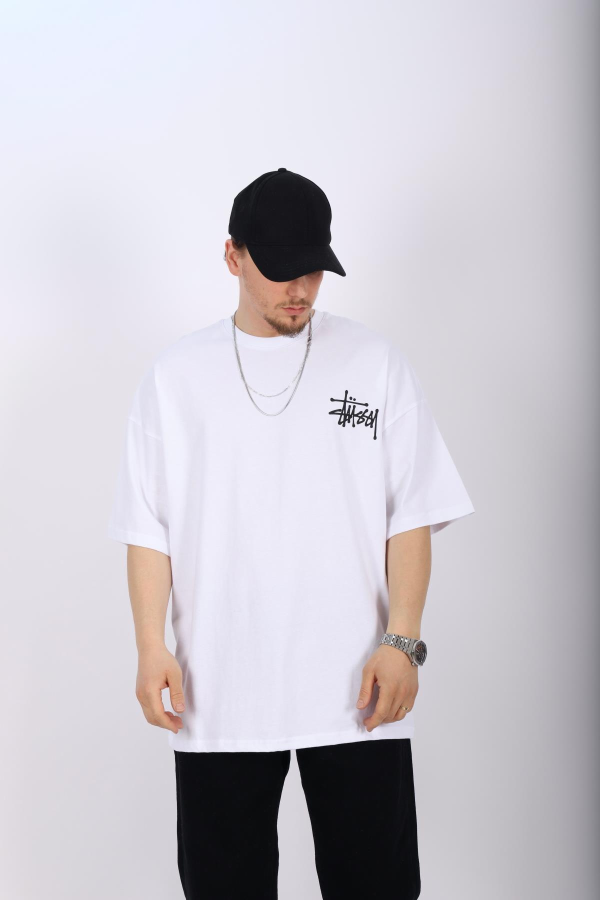 Sırt Baskılı Beyaz Oversize Tshirt T1009
