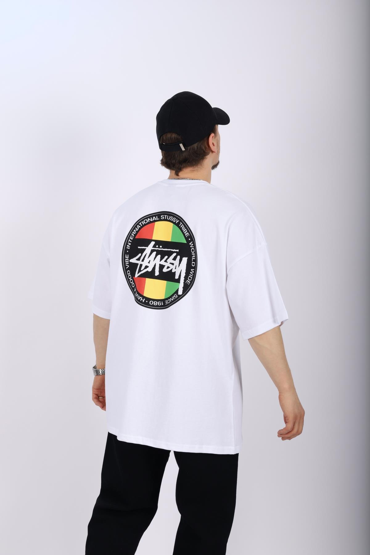 Sırt Baskılı Beyaz Oversize Tshirt T1009