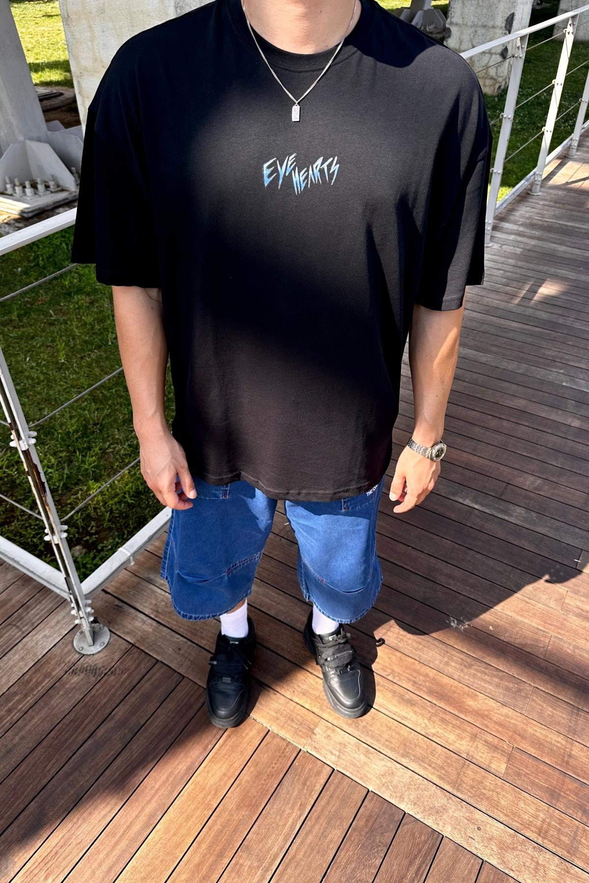 Sırt Baskılı Eye Siyah Oversize Tshirt T1150