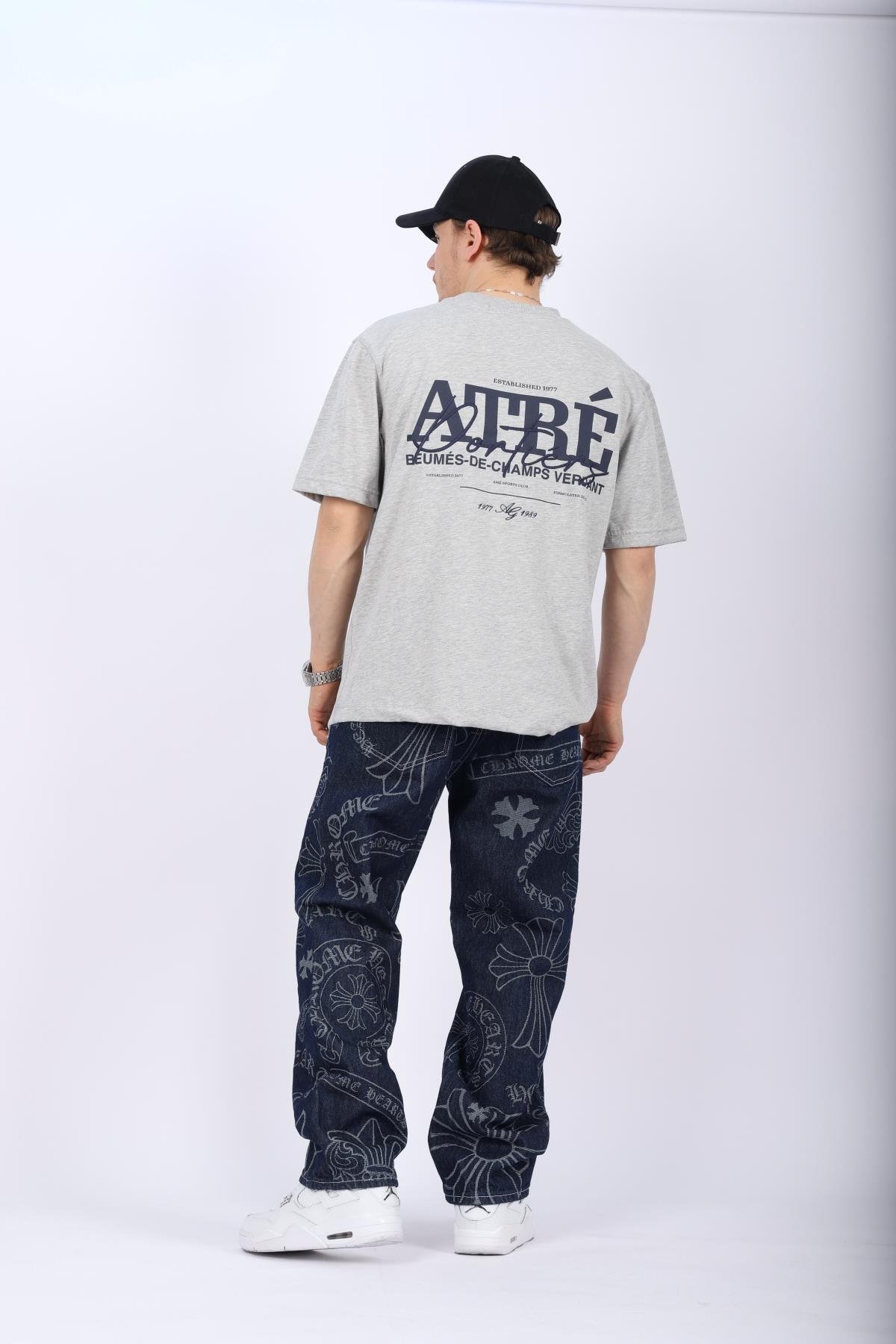 Sırt Baskılı Gri Oversize Tshirt T1015