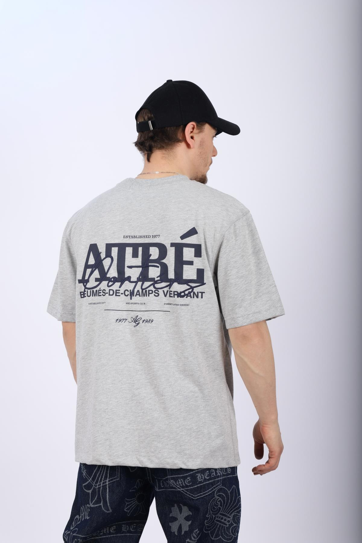 Sırt Baskılı Gri Oversize Tshirt T1015