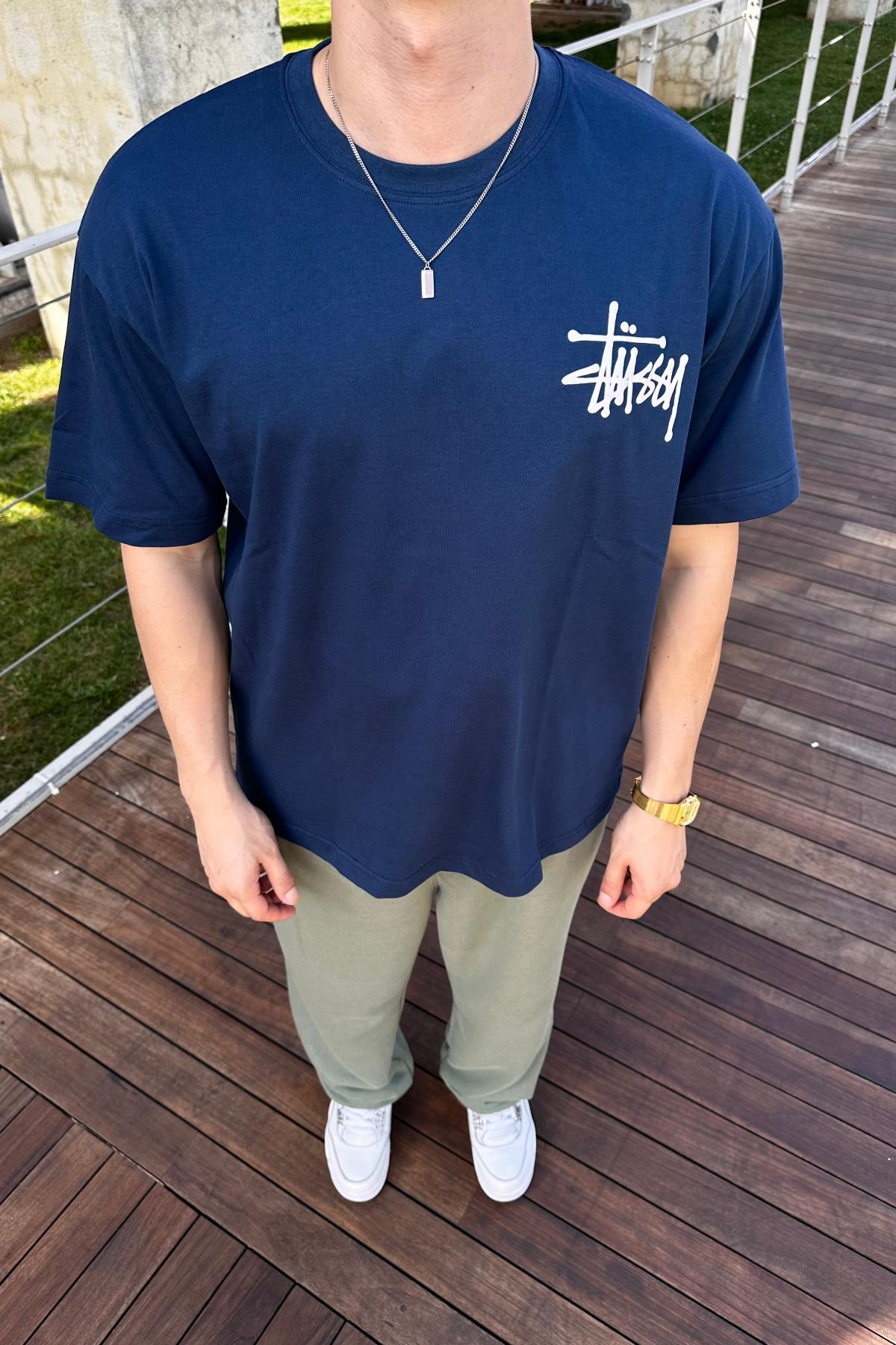 Sırt Baskılı Mavi Oversize Tshirt T1065