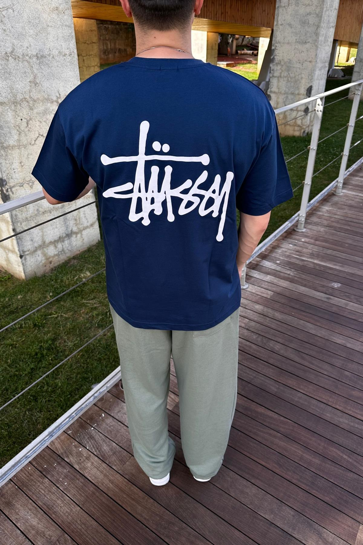 Sırt Baskılı Mavi Oversize Tshirt T1065