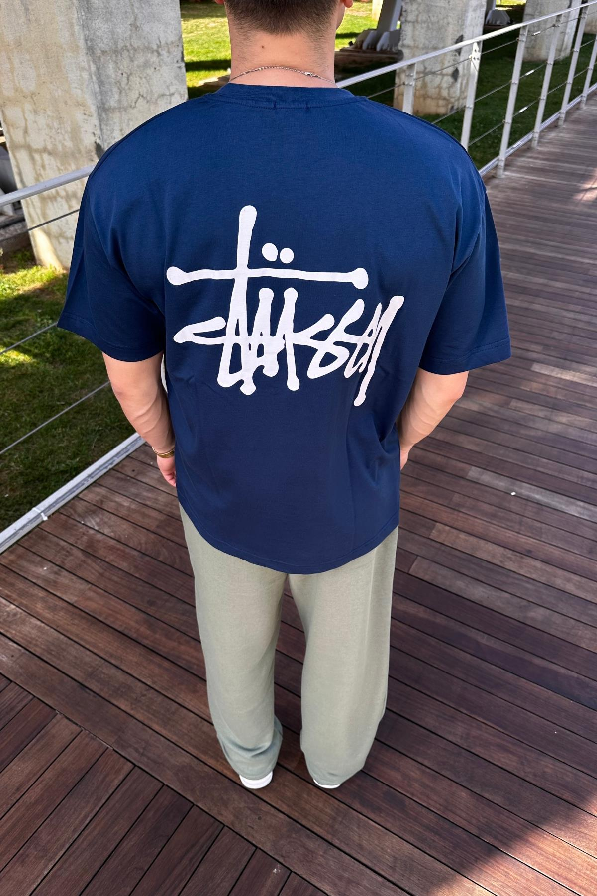 Sırt Baskılı Mavi Oversize Tshirt T1065