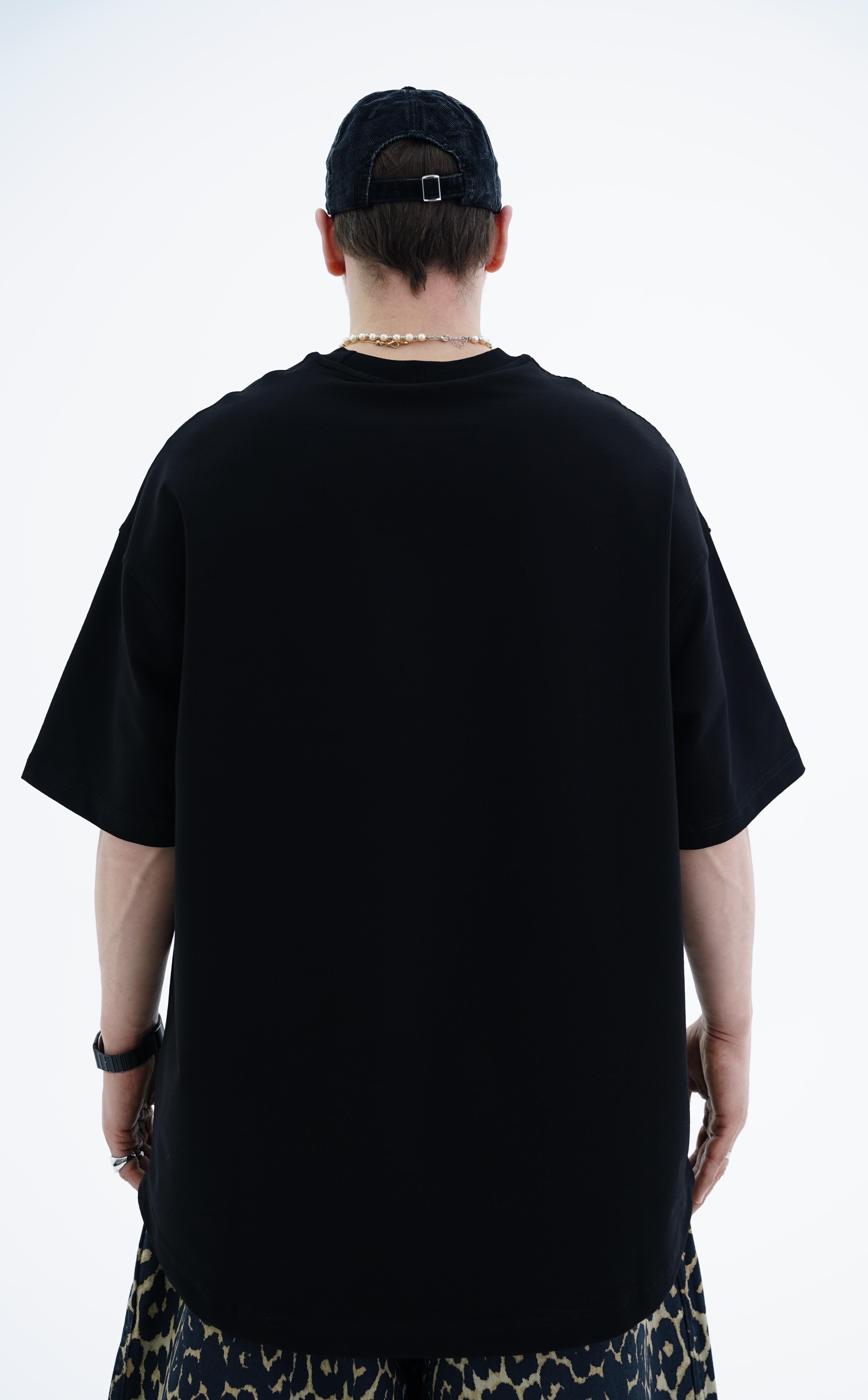 Siyah Basic Oversize Ribana Yaka Tshirt JC01 24Y363