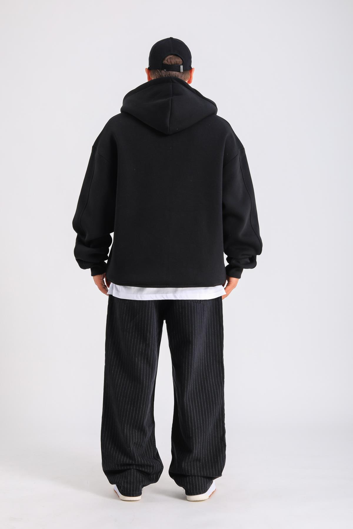 Siyah Basic Oversize Zipper Hoodie SW1286