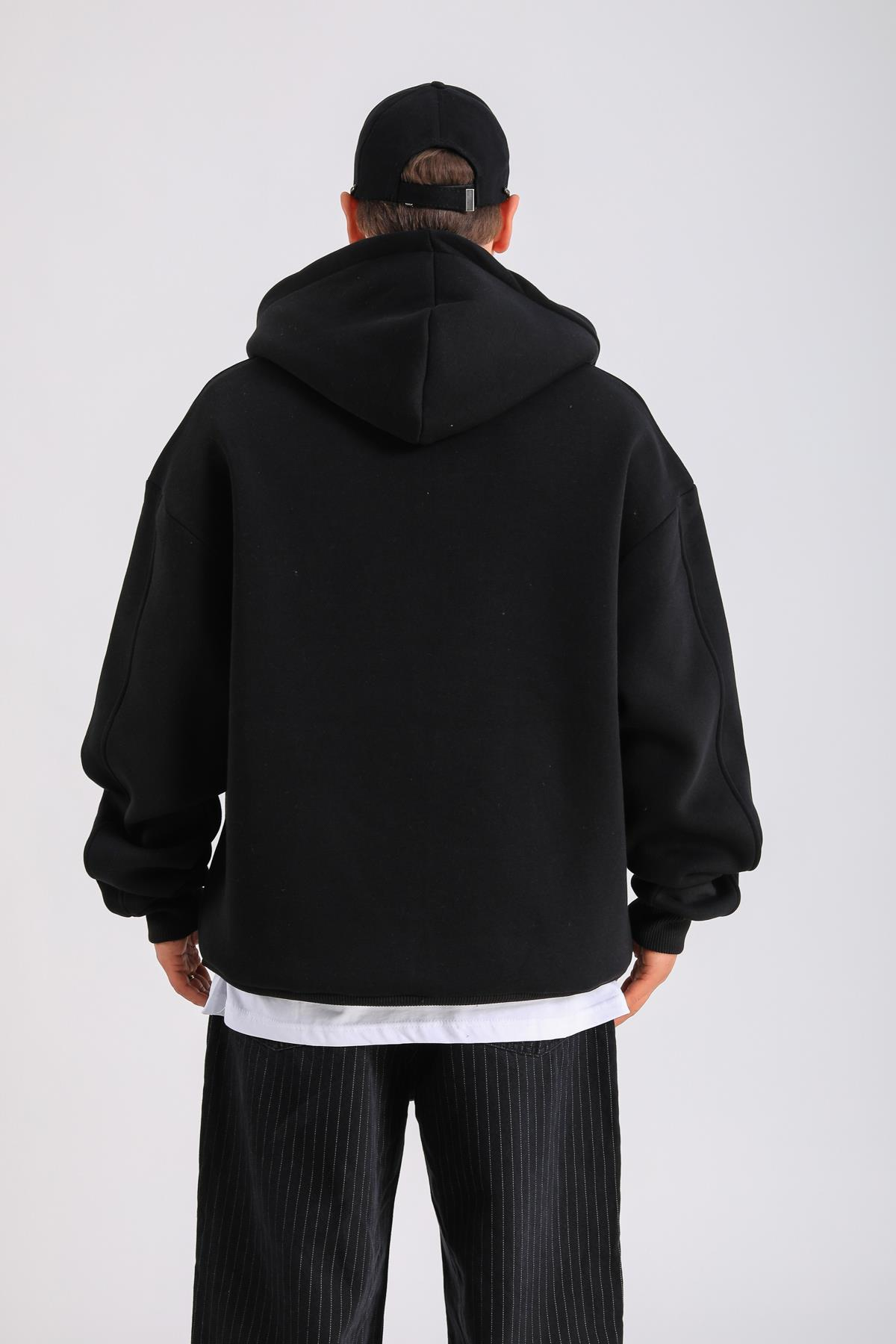 Siyah Basic Oversize Zipper Hoodie SW1286