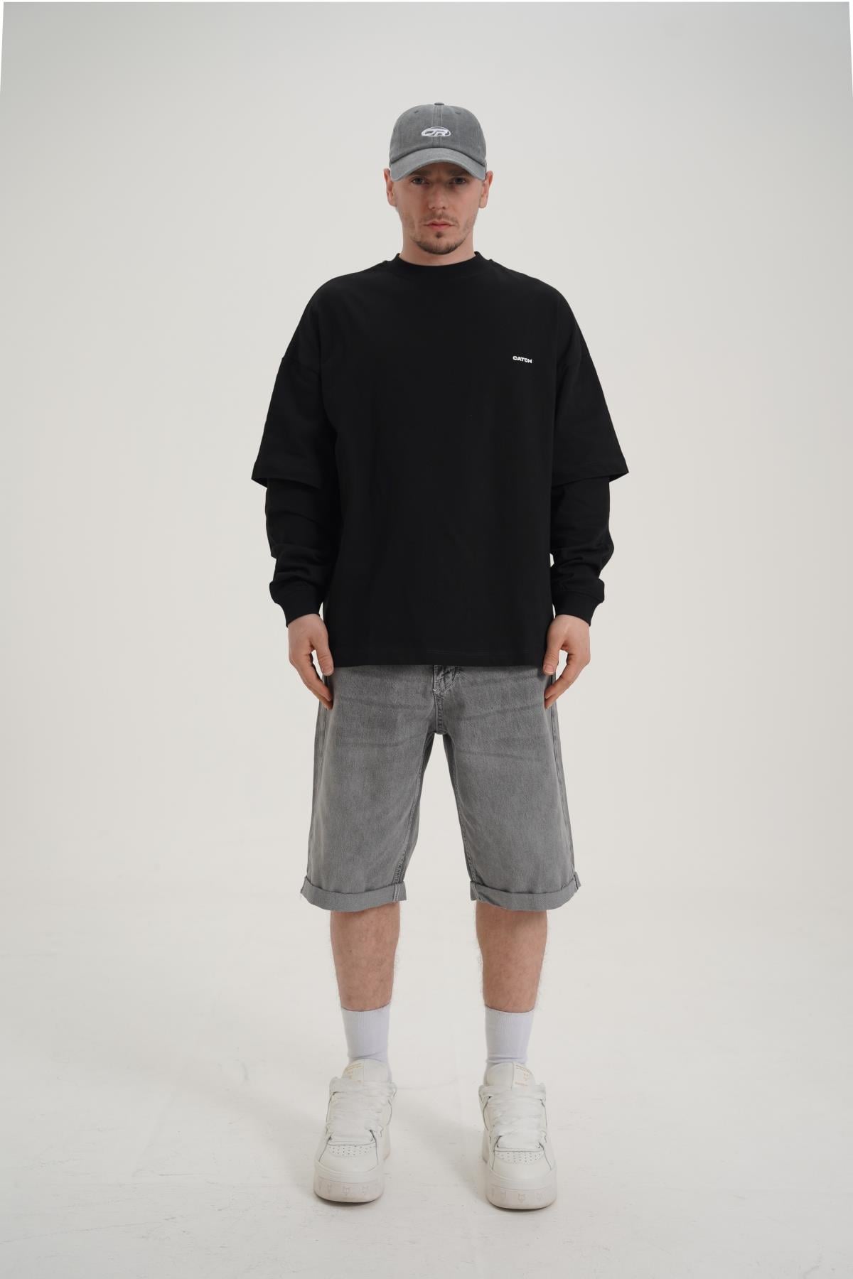 Siyah Baskılı Oversize Longsleeve CT01 K727