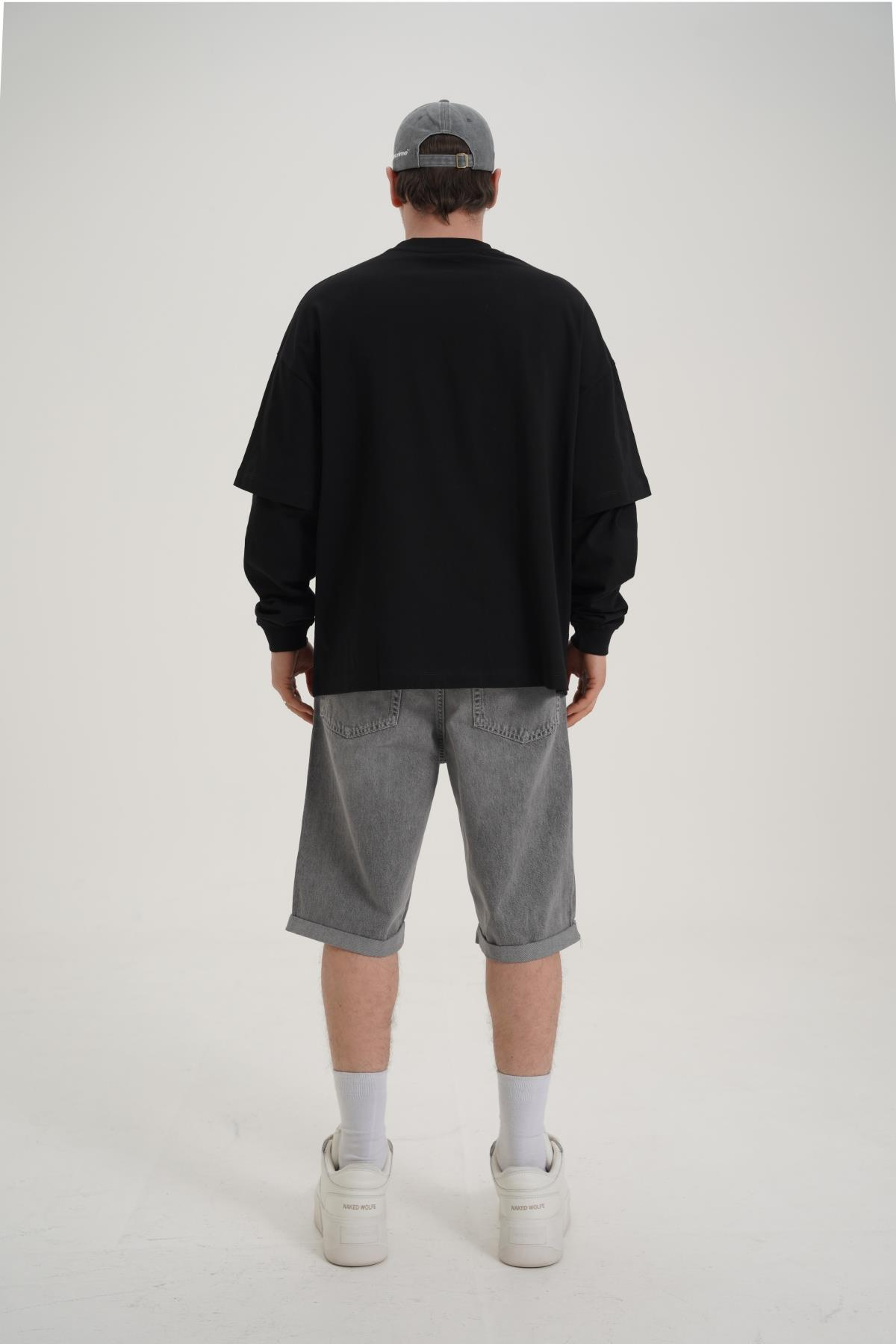Siyah Baskılı Oversize Longsleeve CT01 K727