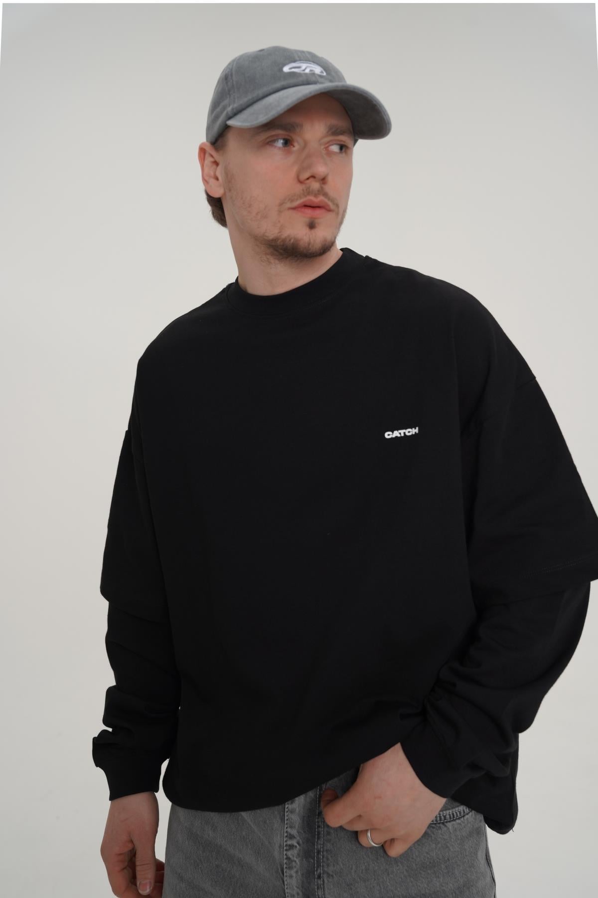 Siyah Baskılı Oversize Longsleeve CT01 K727