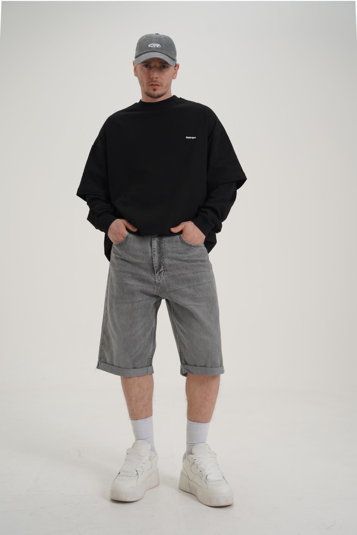 Siyah Baskılı Oversize Longsleeve CT01 K727