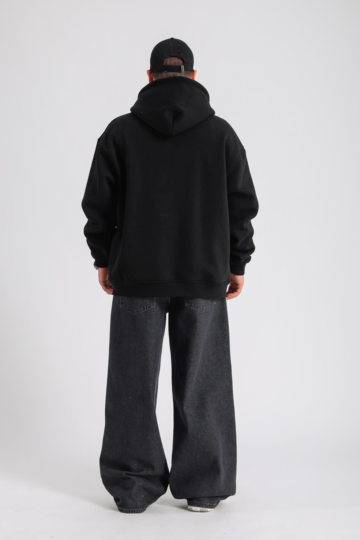 Siyah Baskılı Oversize Rv Zipper Sweatshirt SW1152