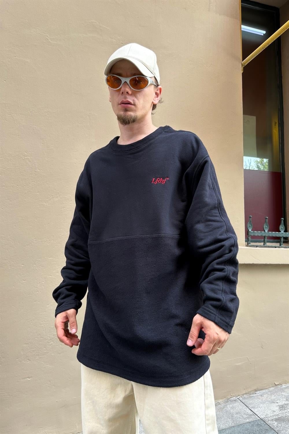 Siyah Baskılı Oversize Süet Detay Sweatshirt SW859