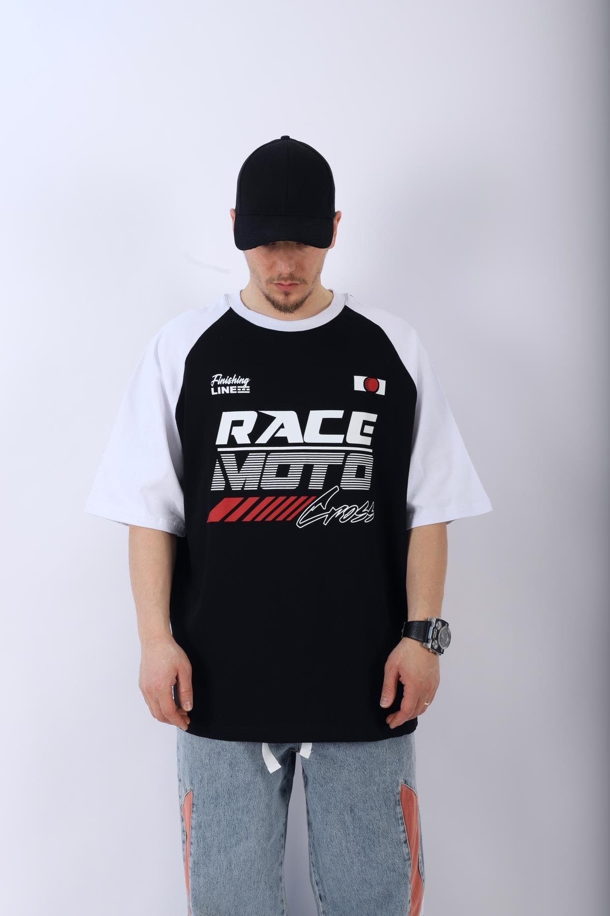 Siyah Cross Baskılı Oversize Tshirt T958