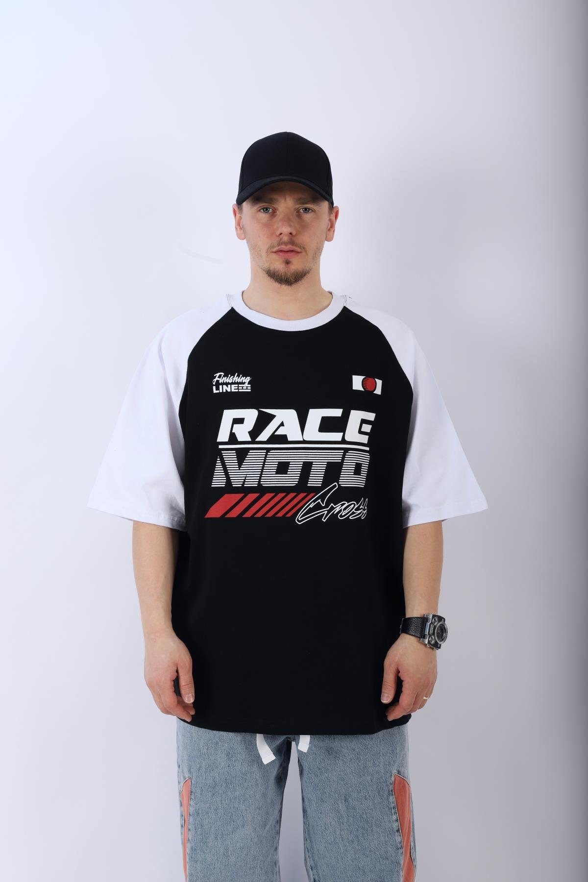 Siyah Cross Baskılı Oversize Tshirt T958