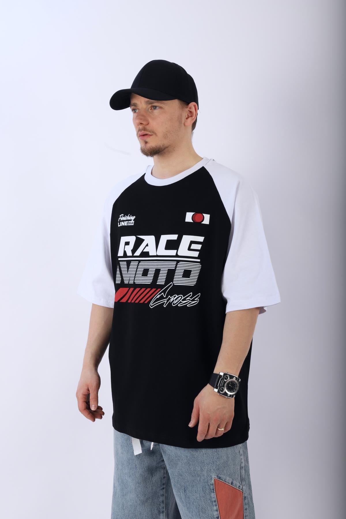 Siyah Cross Baskılı Oversize Tshirt T958