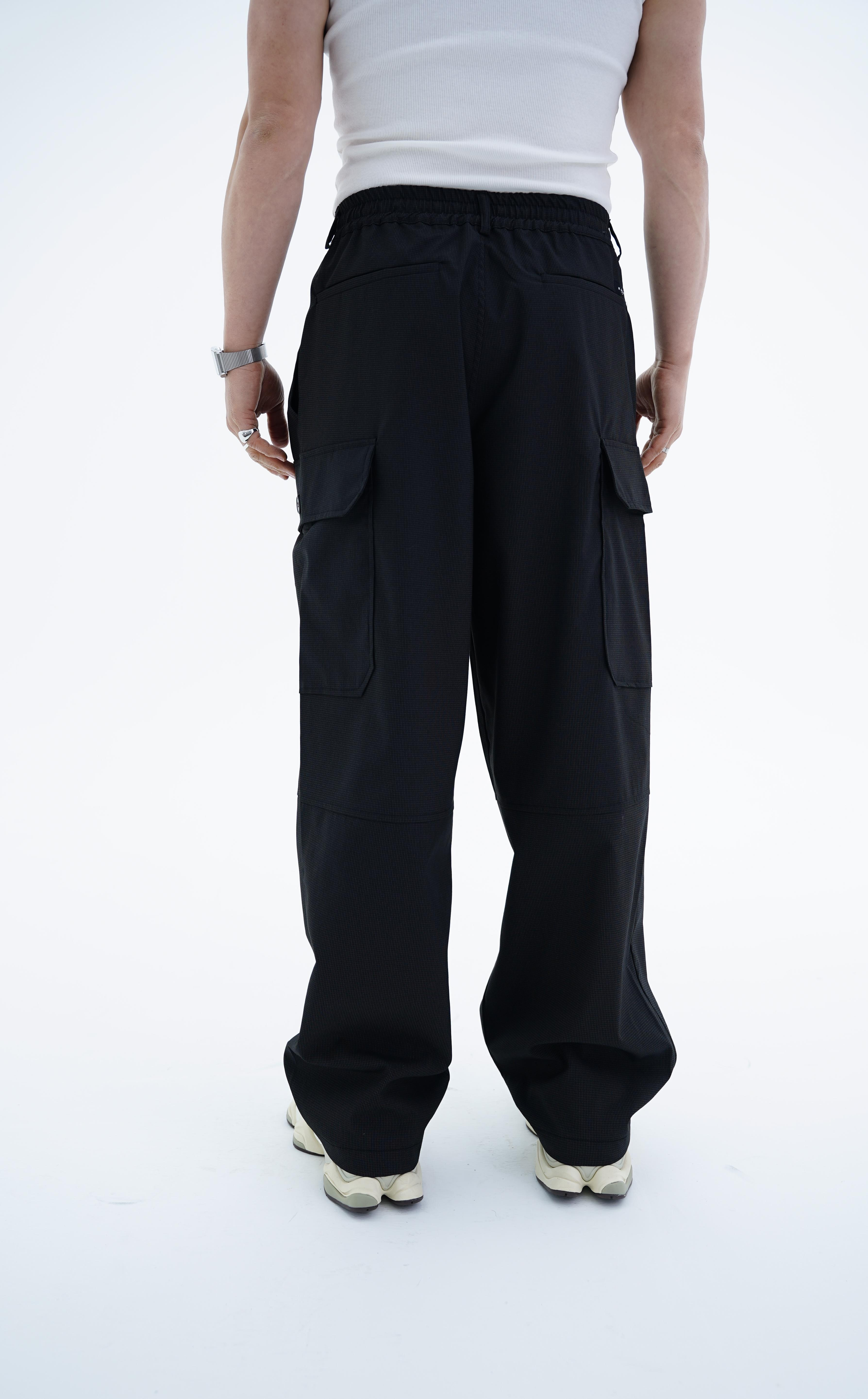 Siyah Kargo Cep Baggy Kumaş Pantolon KN4602