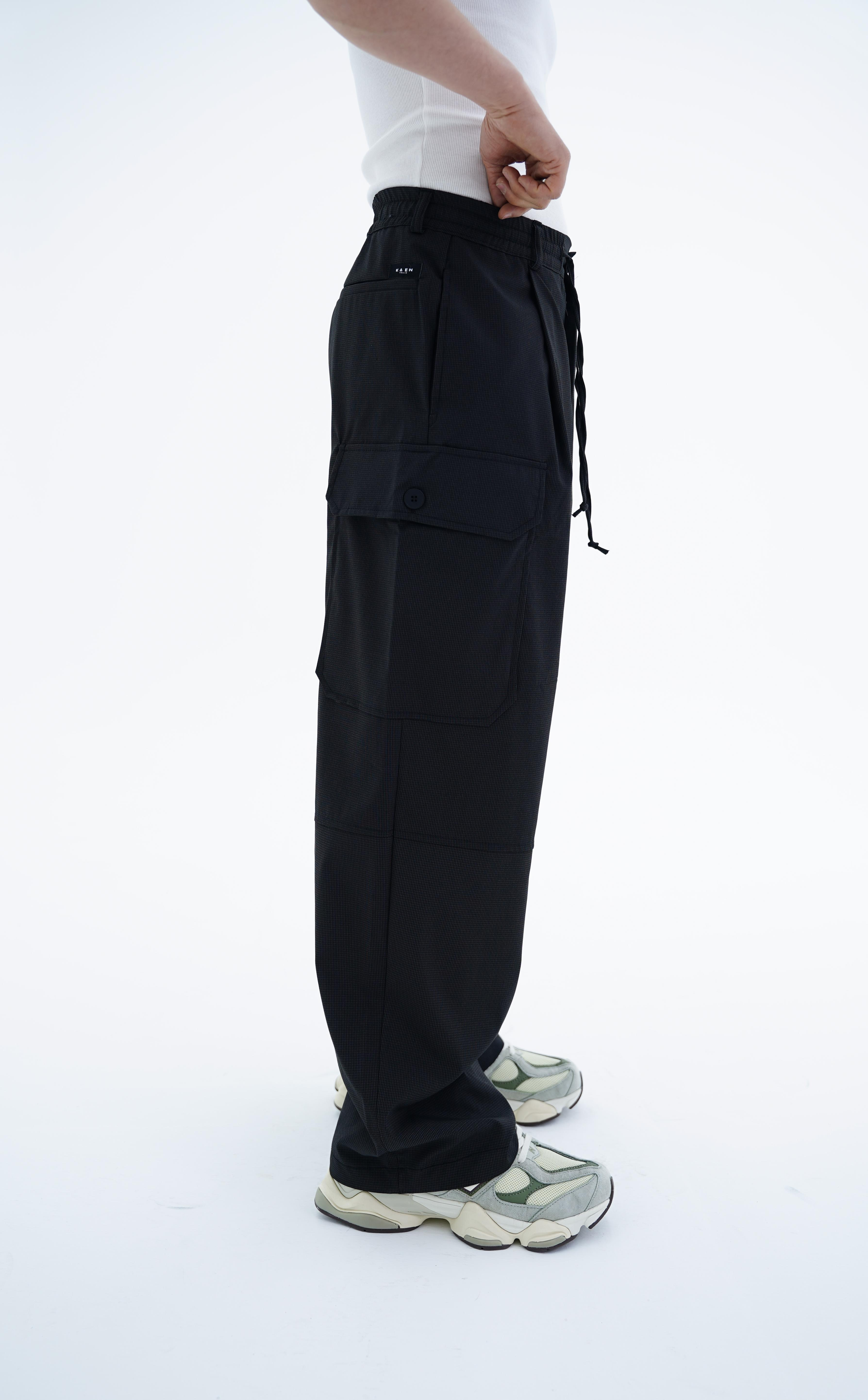 Siyah Kargo Cep Baggy Kumaş Pantolon KN4602