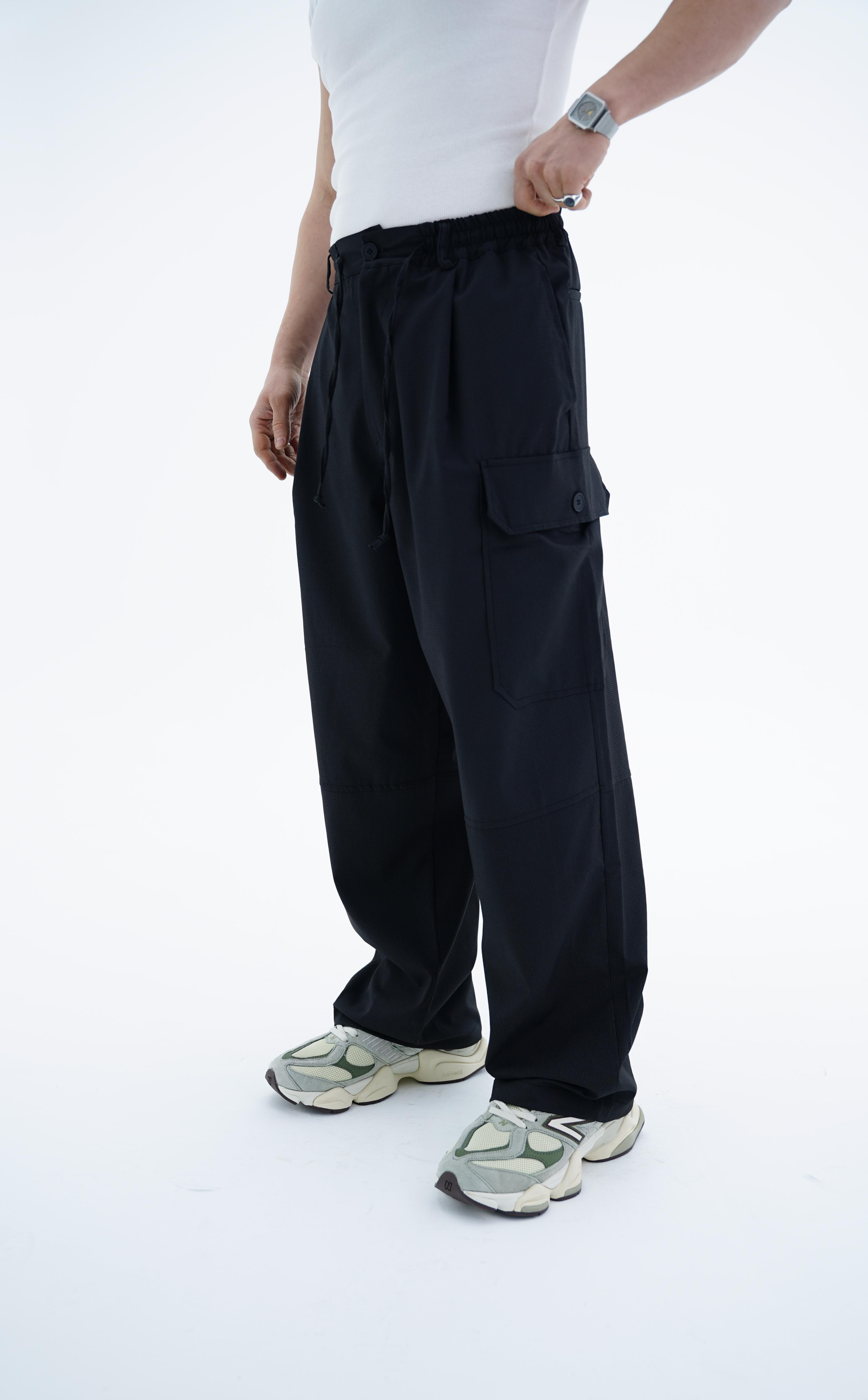 Siyah Kargo Cep Baggy Kumaş Pantolon KN4602