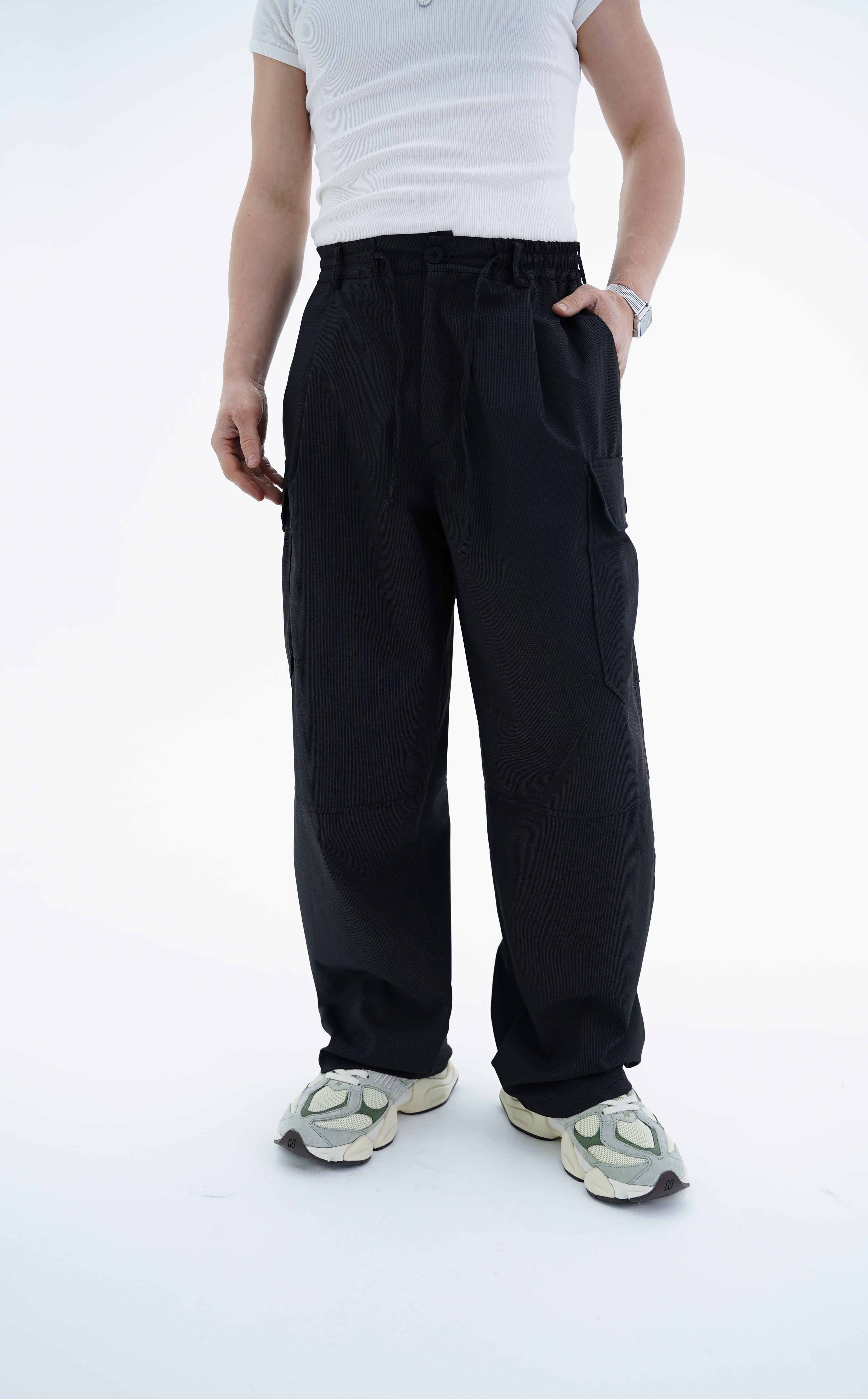 Siyah Kargo Cep Baggy Kumaş Pantolon KN4602