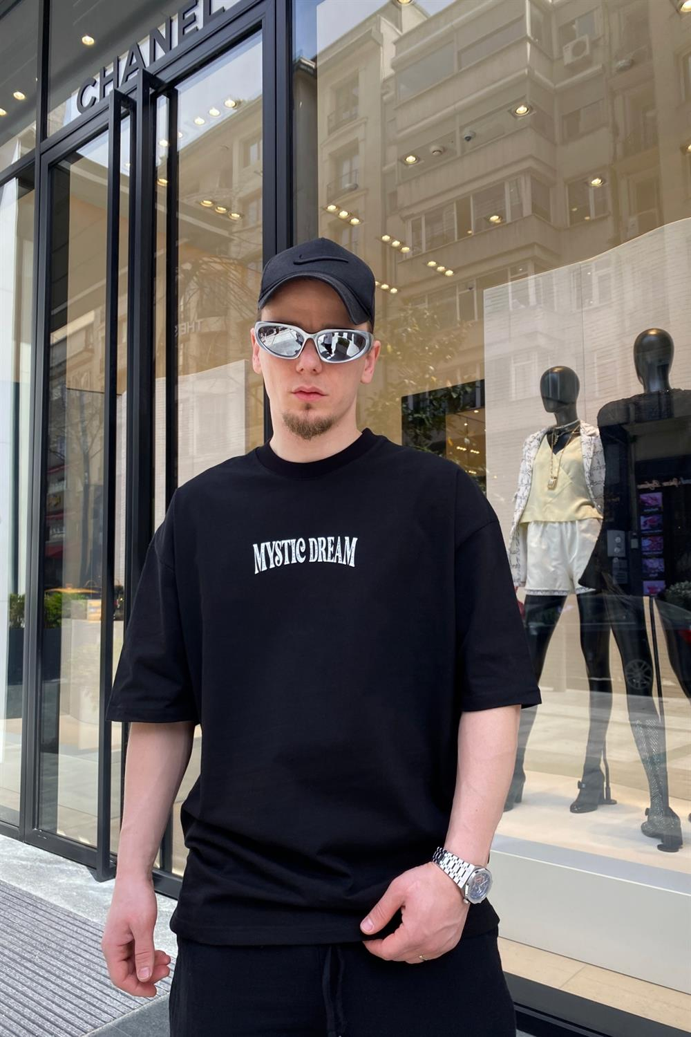 Siyah Mystic Baskılı Oversize Tshirt  T618