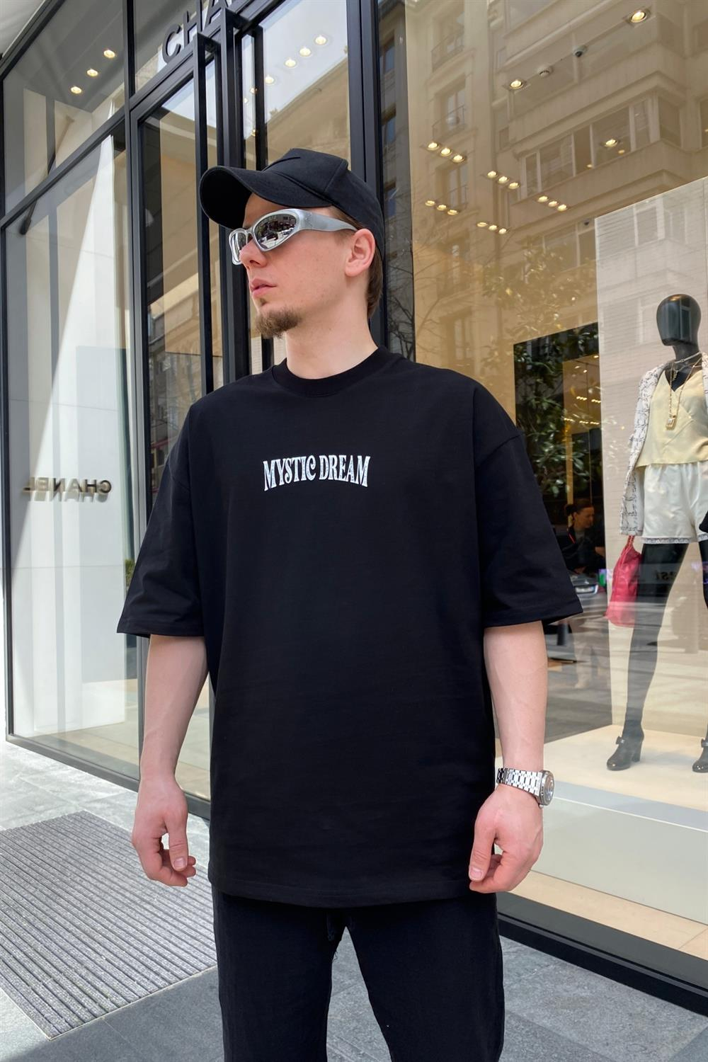 Siyah Mystic Baskılı Oversize Tshirt  T618