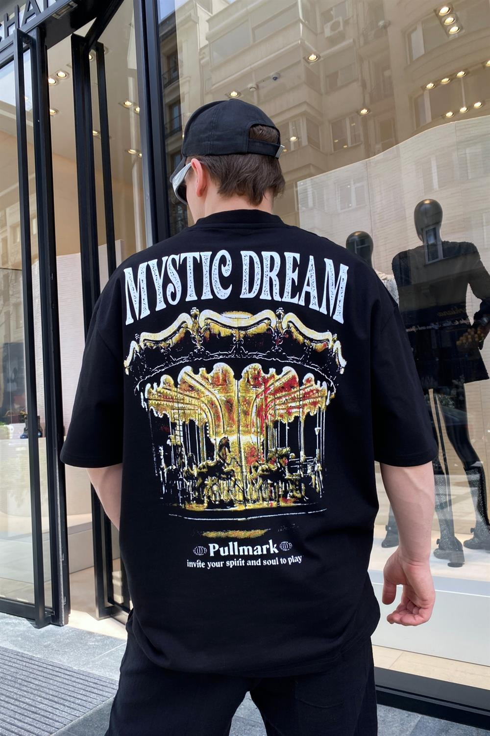 Siyah Mystic Baskılı Oversize Tshirt  T618