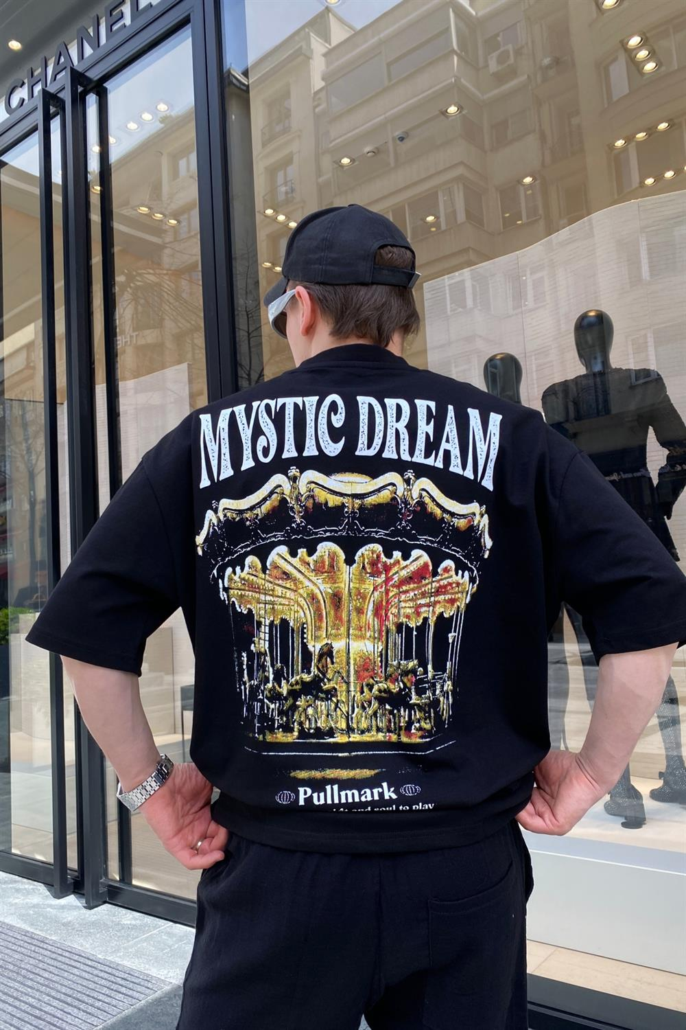 Siyah Mystic Baskılı Oversize Tshirt  T618