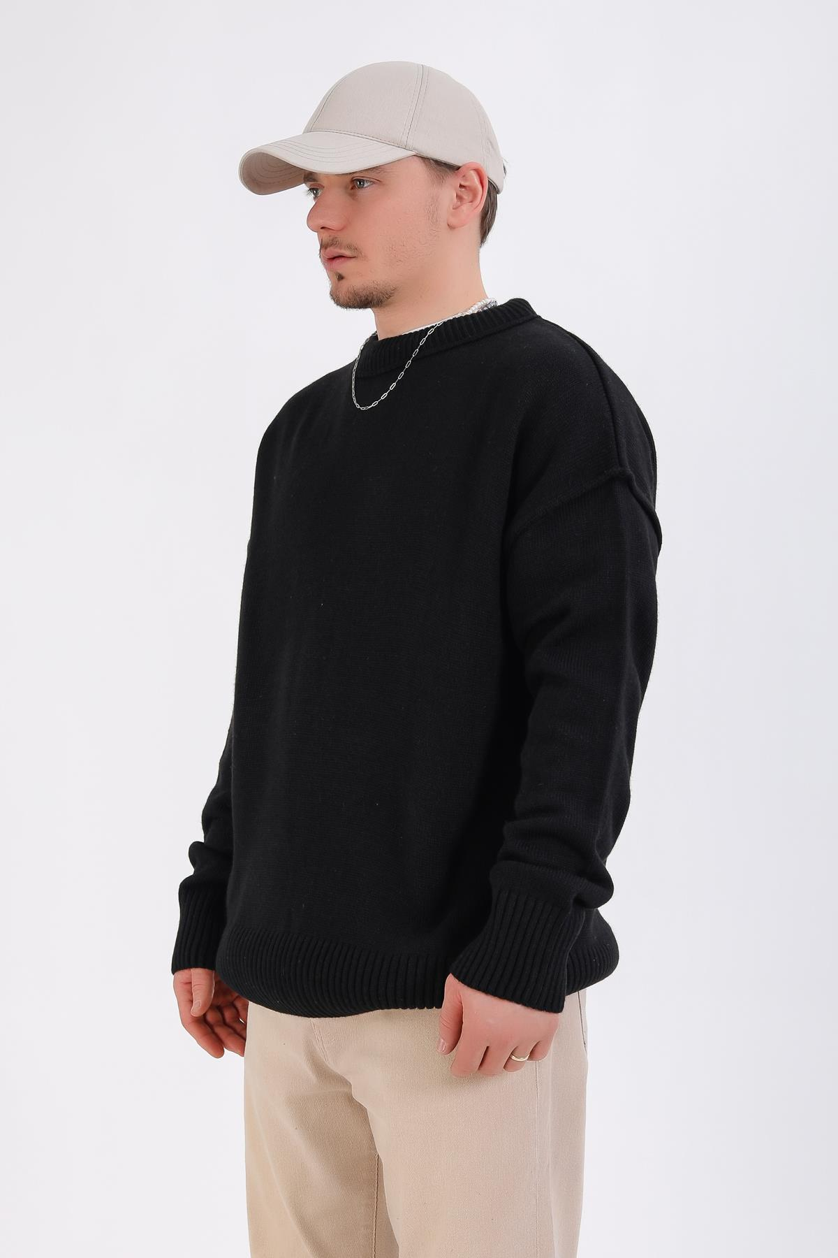 Siyah Oversize Basic Kazak KZK144