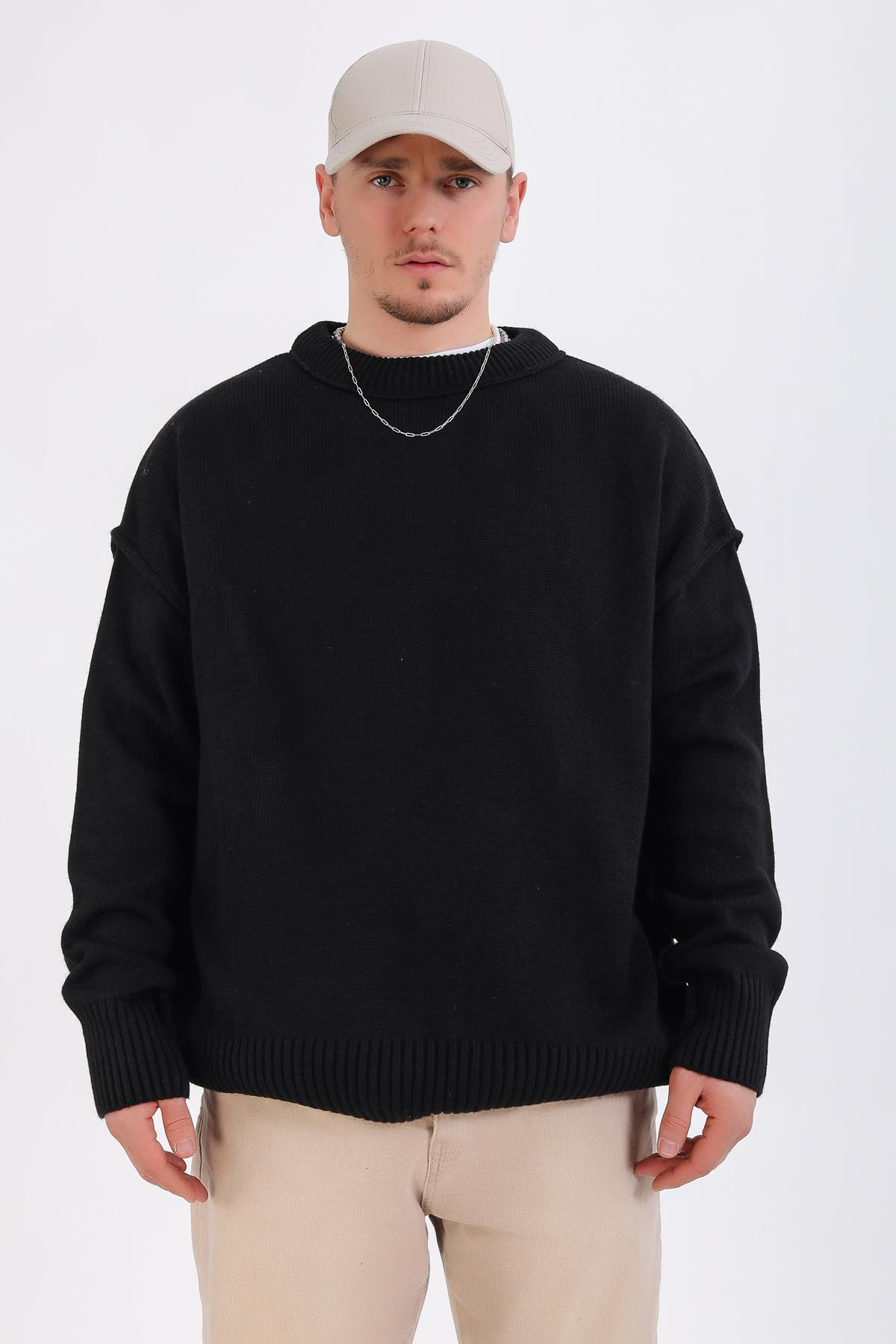 Siyah Oversize Basic Kazak KZK144