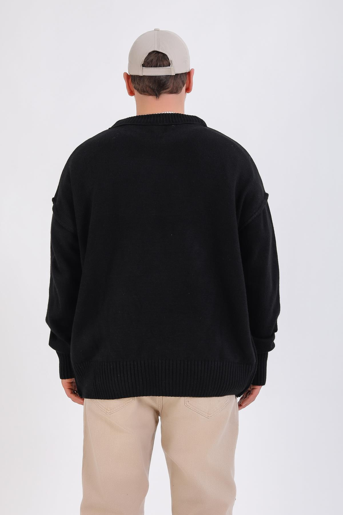 Siyah Oversize Basic Kazak KZK144