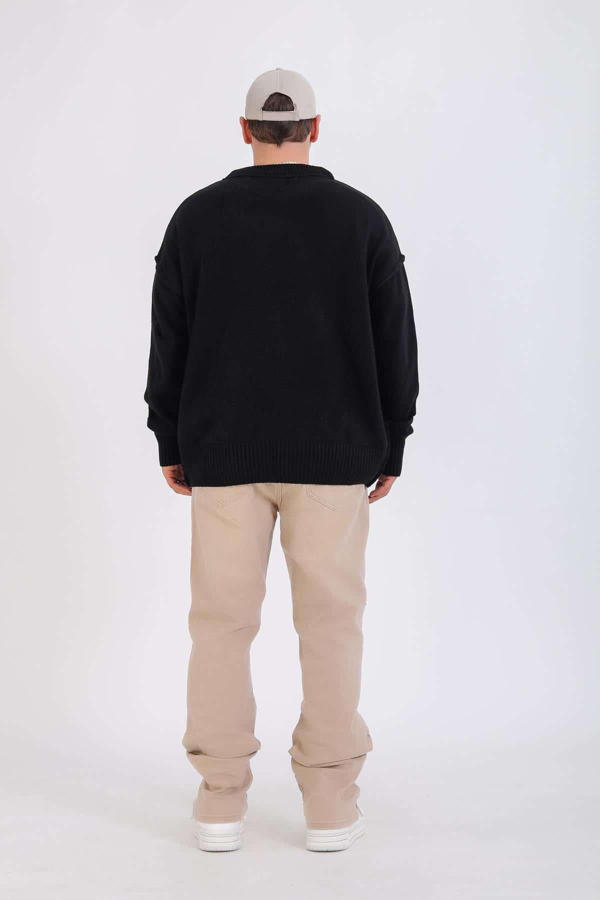 Siyah Oversize Basic Kazak KZK144