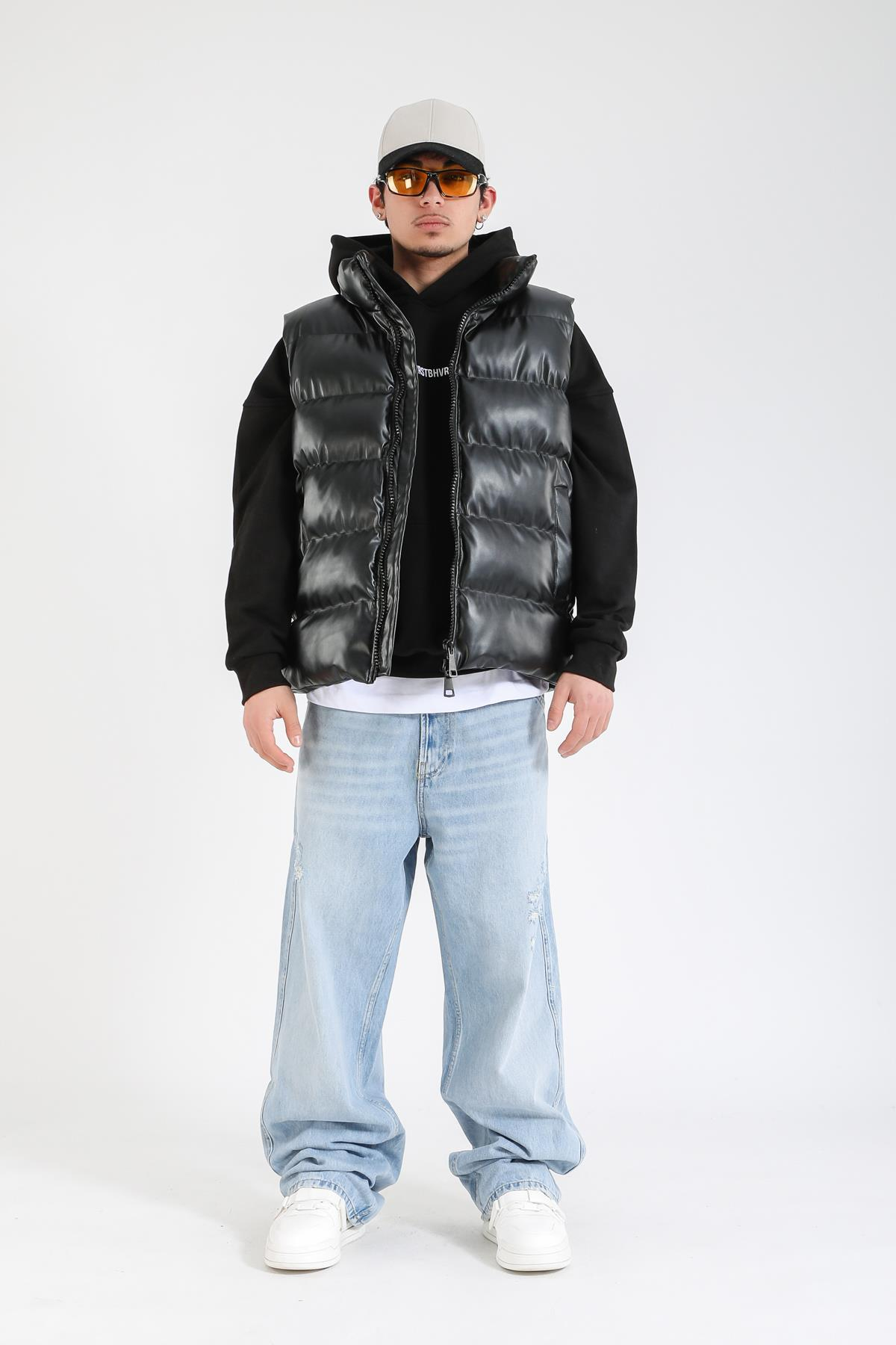 Siyah Regular Fit Şişme Yelek MNT133