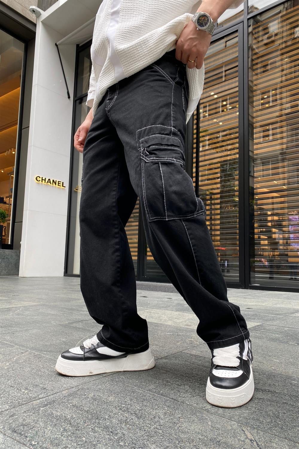 Siyah Reverse Stitch Jean Pantolon P655