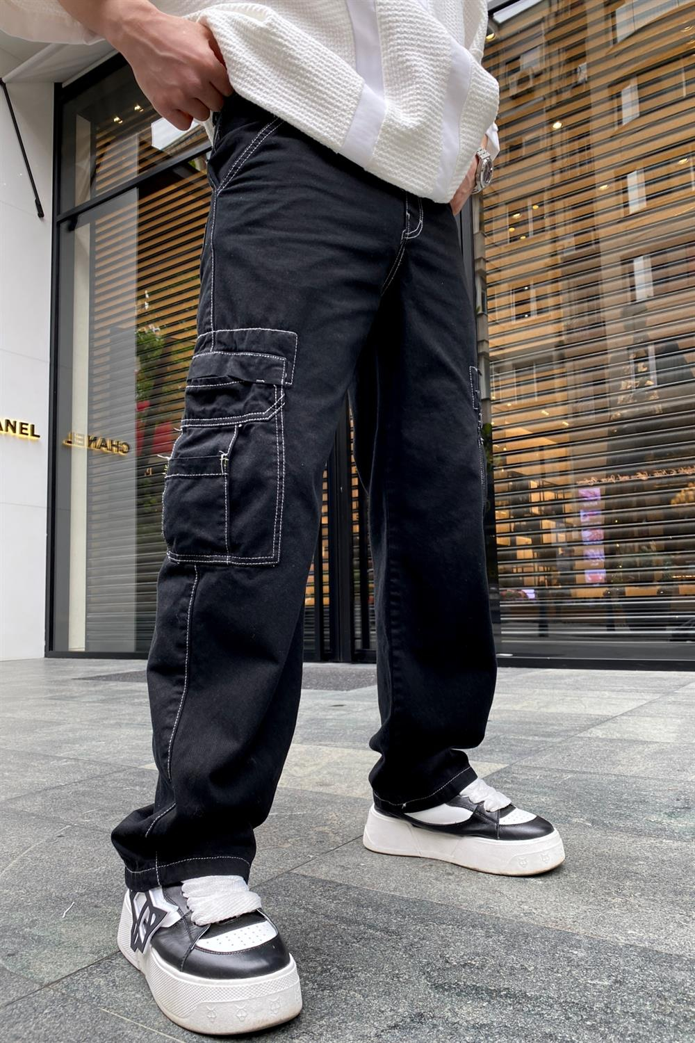 Siyah Reverse Stitch Jean Pantolon P655