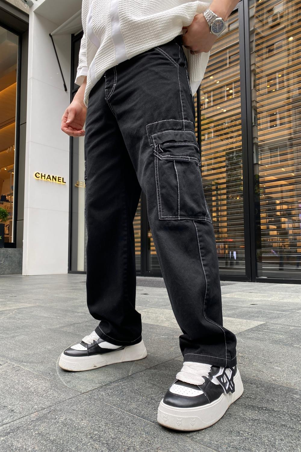 Siyah Reverse Stitch Jean Pantolon P655