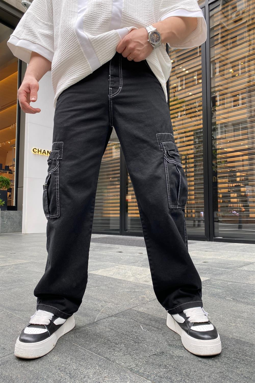 Siyah Reverse Stitch Jean Pantolon P655