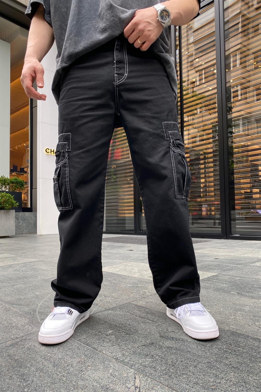 Siyah Reverse Stitch Jean Pantolon P655