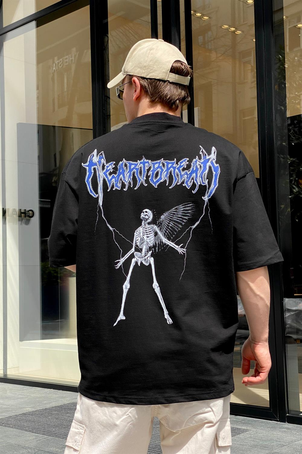 Siyah Skeleton Baskılı Oversize Tshirt  T611