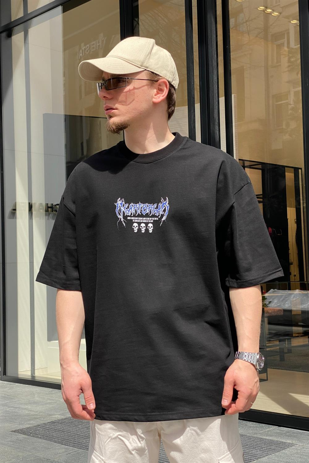 Siyah Skeleton Baskılı Oversize Tshirt  T611