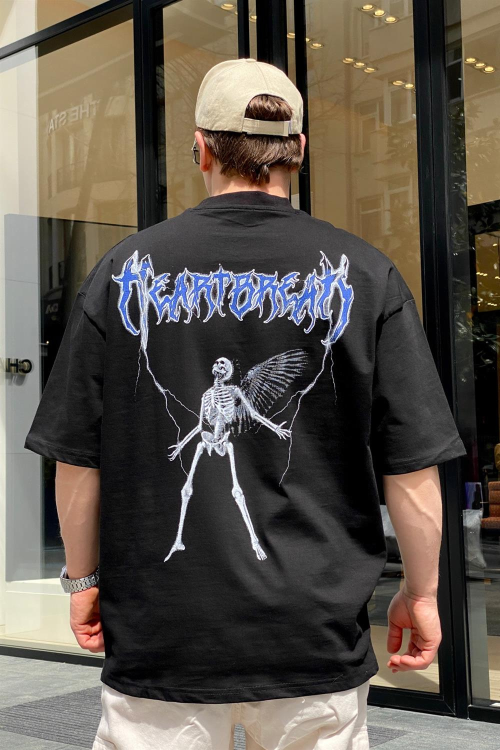 Siyah Skeleton Baskılı Oversize Tshirt  T611